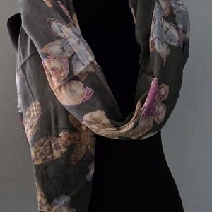 Grey Floral Patterned Scarf - Multicolor